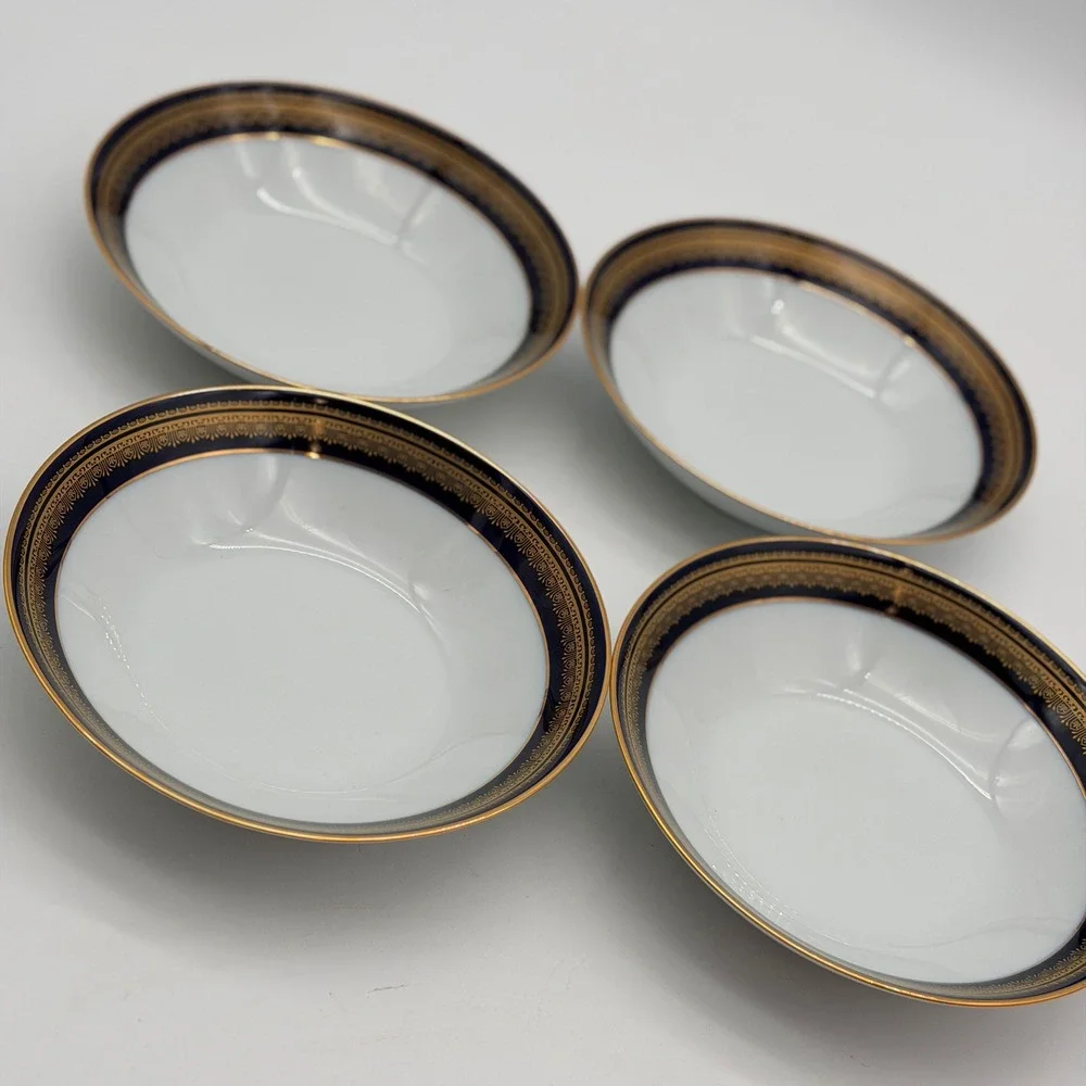 Noritake Legacy Vienna 2796 Fruit Dessert Bowls Cobalt Blue Gold Set of 4